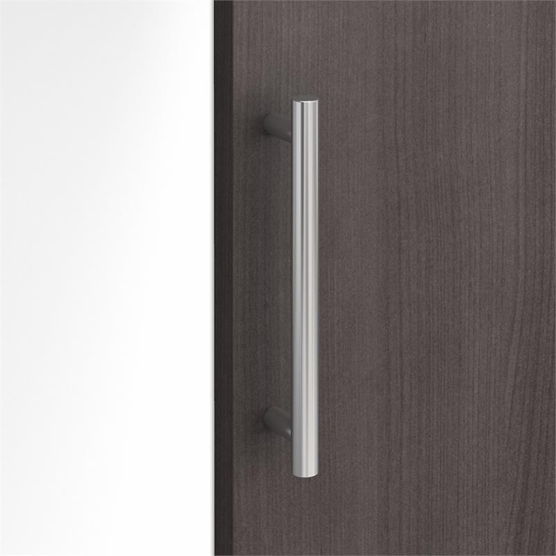 Pemberly Row Engineered Wood 60W L Desk with Hutch & File Cabinet in White/Gray