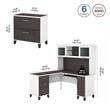 Pemberly Row Engineered Wood 60W L Desk with Hutch & File Cabinet in White/Gray