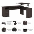 Pemberly Row Engineered Wood 72W 3 Position Sit to Stand L Desk in Heather Gray