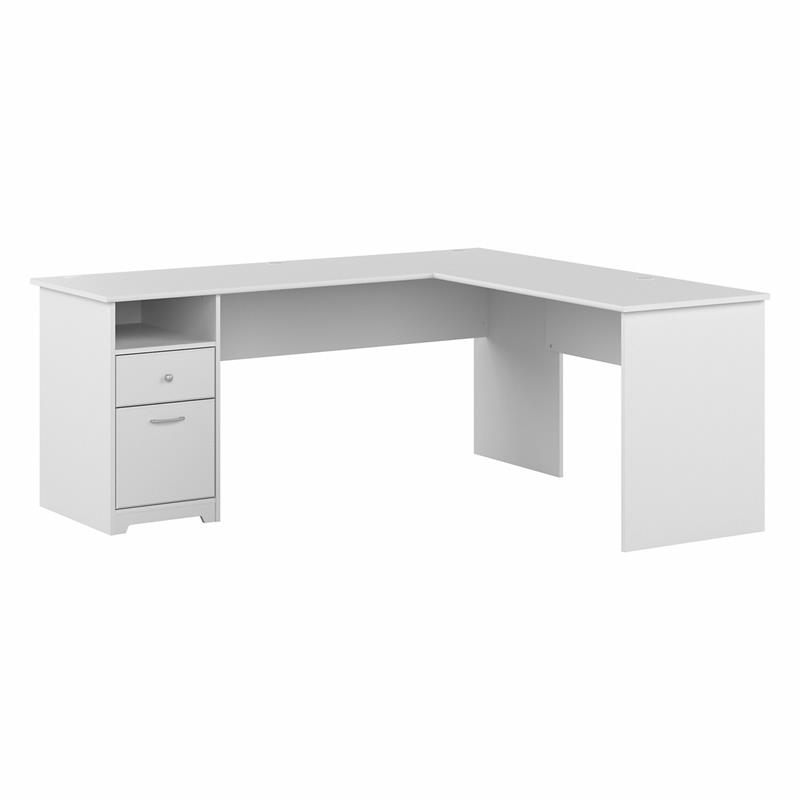 Pemberly Row 72W L Shaped Computer Desk with File in White - Engineered Wood