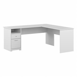 Pemberly Row 72W L Shaped Computer Desk with File in White - Engineered Wood