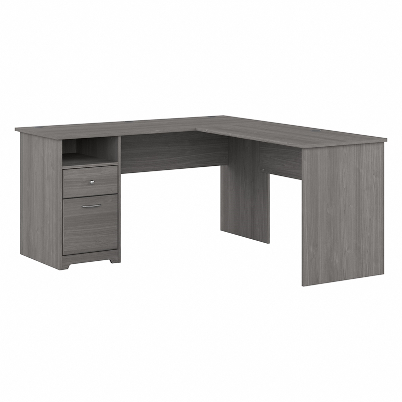 Pemberly Row Engineered Wood 60W L Shaped Computer Desk with Drawers - Gray