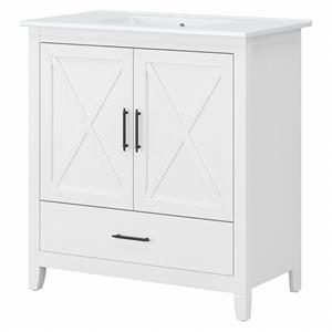 Pemberly Row 32&quotW Engineered Wood Bathroom Vanity Cabinet in White Ash