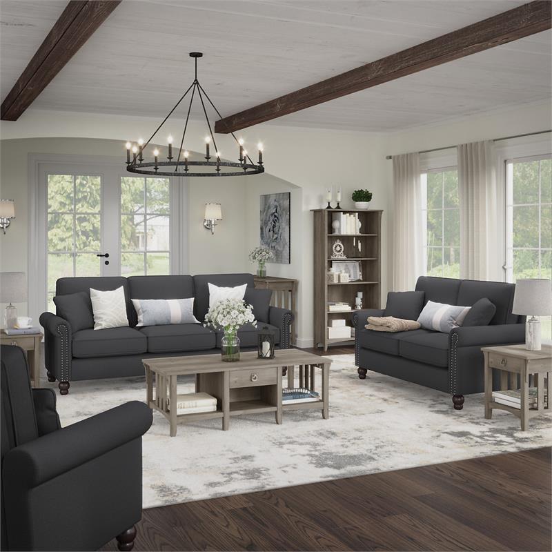Pemberly Row Storage Ottoman in Charcoal Gray Herringbone Fabric