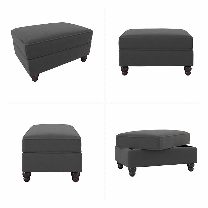 Pemberly Row Storage Ottoman in Charcoal Gray Herringbone Fabric