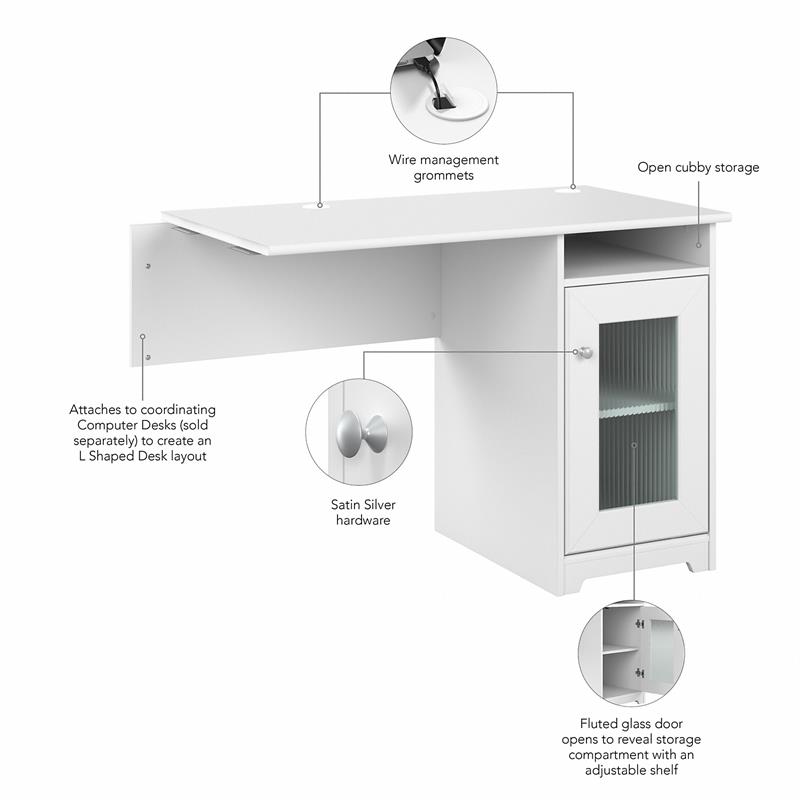 Pemberly Row Desk Return with Storage in White - Engineered Wood