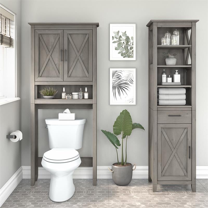 Pemberly Row Engineered Wood & Linen Cabinet and Space Saver in Driftwood Gray