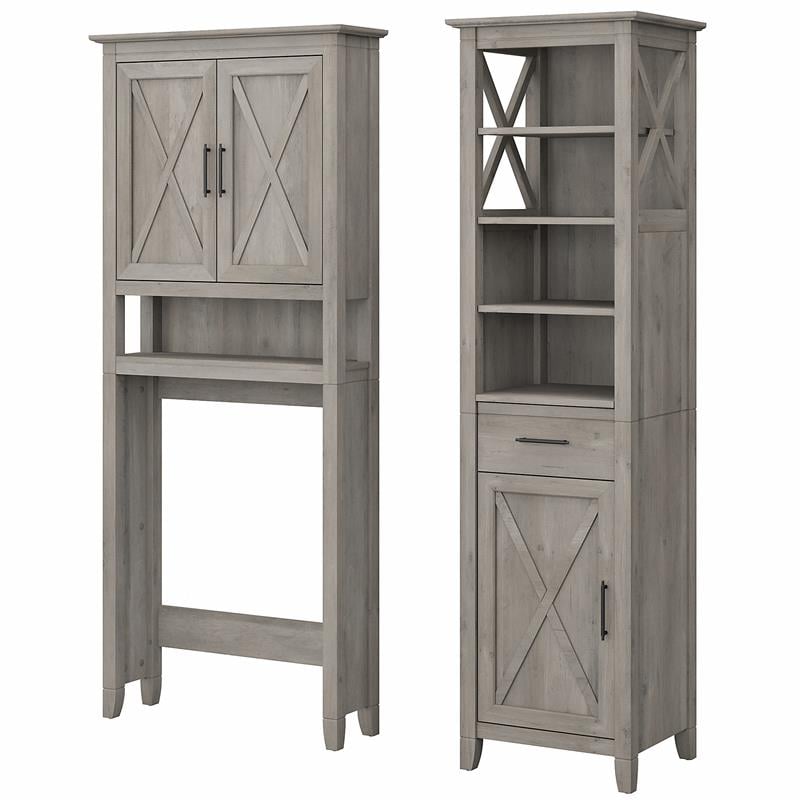 Pemberly Row Engineered Wood & Linen Cabinet and Space Saver in Driftwood Gray