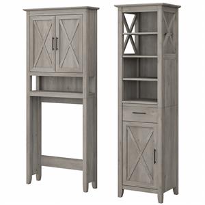 Pemberly Row Engineered Wood & Linen Cabinet and Space Saver in Driftwood Gray