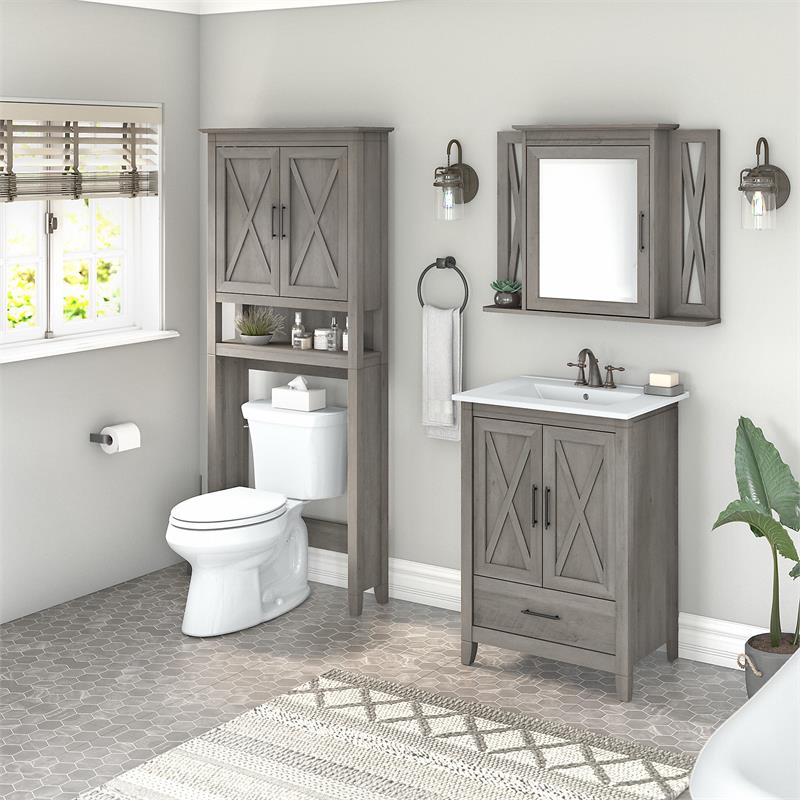 Pemberly Row Engineered Wood Bathroom Vanity Set with Space Saver in Driftwood