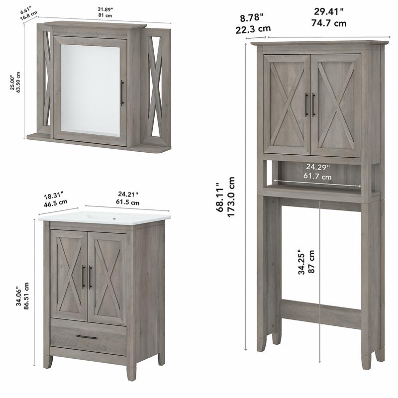Pemberly Row Engineered Wood Bathroom Vanity Set with Space Saver in Driftwood