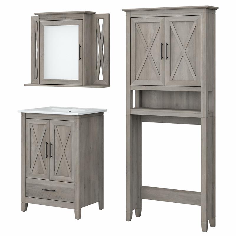 Pemberly Row Engineered Wood Bathroom Vanity Set with Space Saver in Driftwood