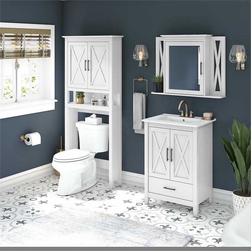 Pemberly Row Engineered Wood Bathroom Vanity Set with Space Saver in White Ash
