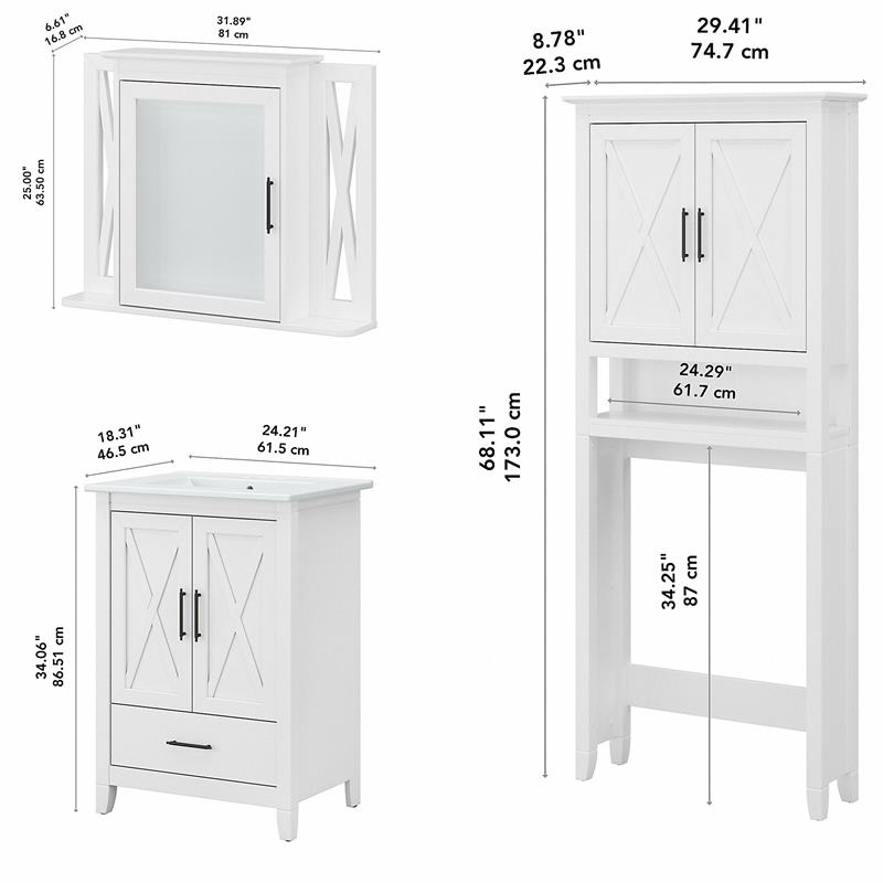 Pemberly Row Engineered Wood Bathroom Vanity Set with Space Saver in White Ash