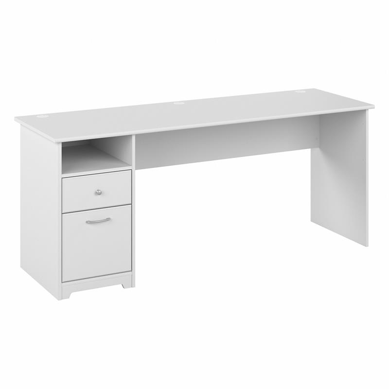 Pemberly Row 72W Computer Desk with Drawers in White - Engineered Wood
