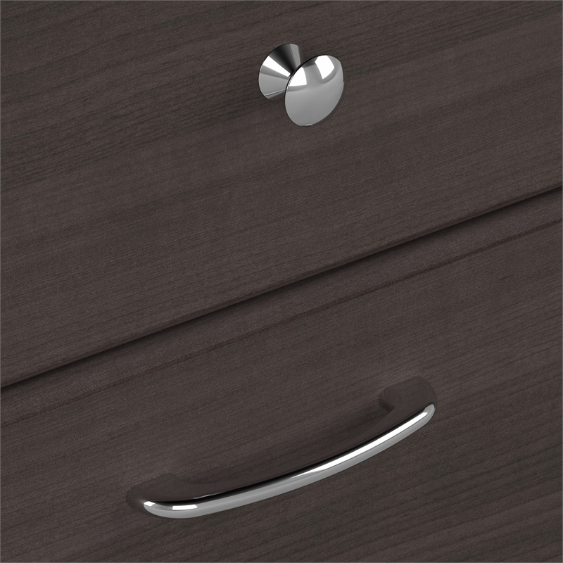 Pemberly Row 60W Sit to Stand L Desk with Hutch in Heather Gray