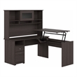 Pemberly Row 60W Sit to Stand L Desk with Hutch in Heather Gray
