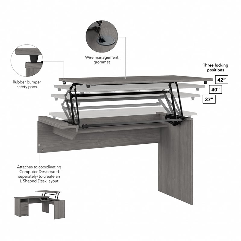 Pemberly Row 3 Position Sit to Stand Desk Return in Modern Gray