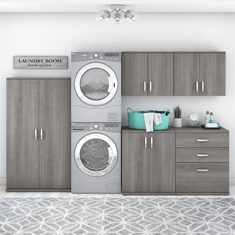 Pemberly Row 5 Piece Laundry Room Storage Set in Platinum Gray - Engineered Wood