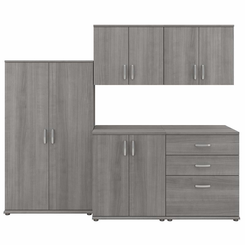 Pemberly Row 5 Piece Laundry Room Storage Set in Platinum Gray - Engineered Wood