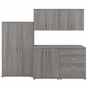 Pemberly Row 5 Piece Laundry Room Storage Set in Platinum Gray - Engineered Wood