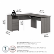 Pemberly Row Engineered Wood 60W 3 Position Sit to Stand L Shaped Desk - Gray