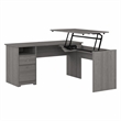 Pemberly Row Engineered Wood 60W 3 Position Sit to Stand L Shaped Desk - Gray