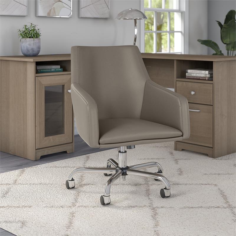 Pemberly Row Mid Back Faux Leather Box Chair with Adjustable Height - Gray