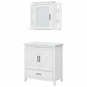 Pemberly Row Engineered Wood Bathroom Vanity Sink with Mirror in White Ash