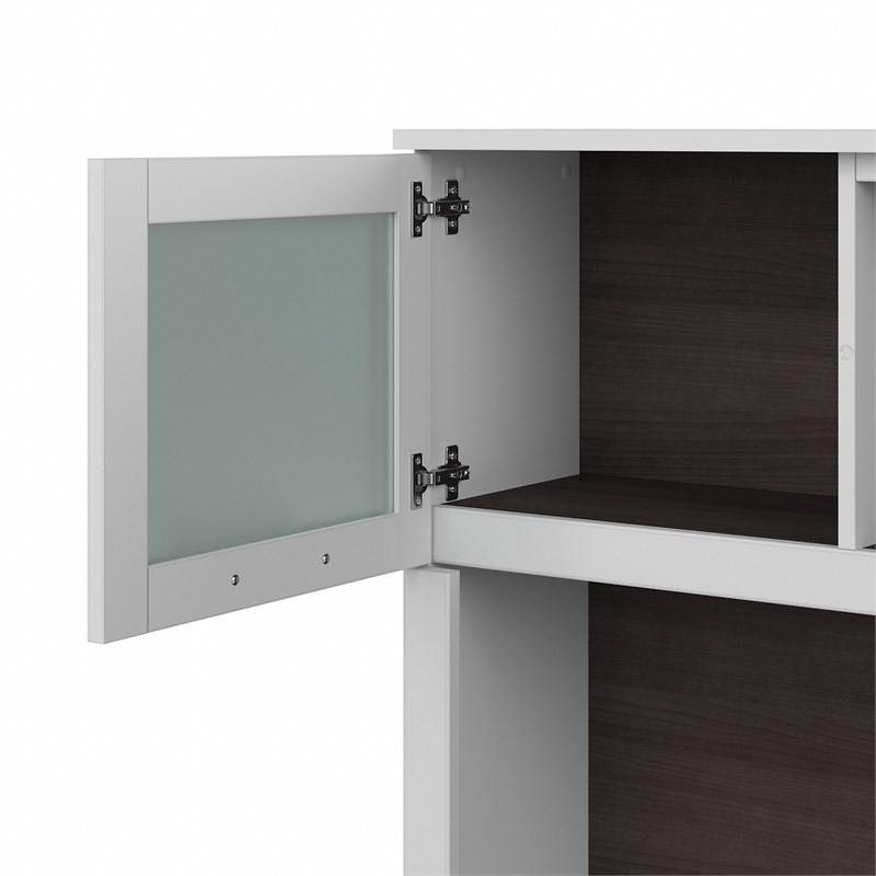 Pemberly Row 72W Desk Hutch in White and Storm Gray - Engineered Wood