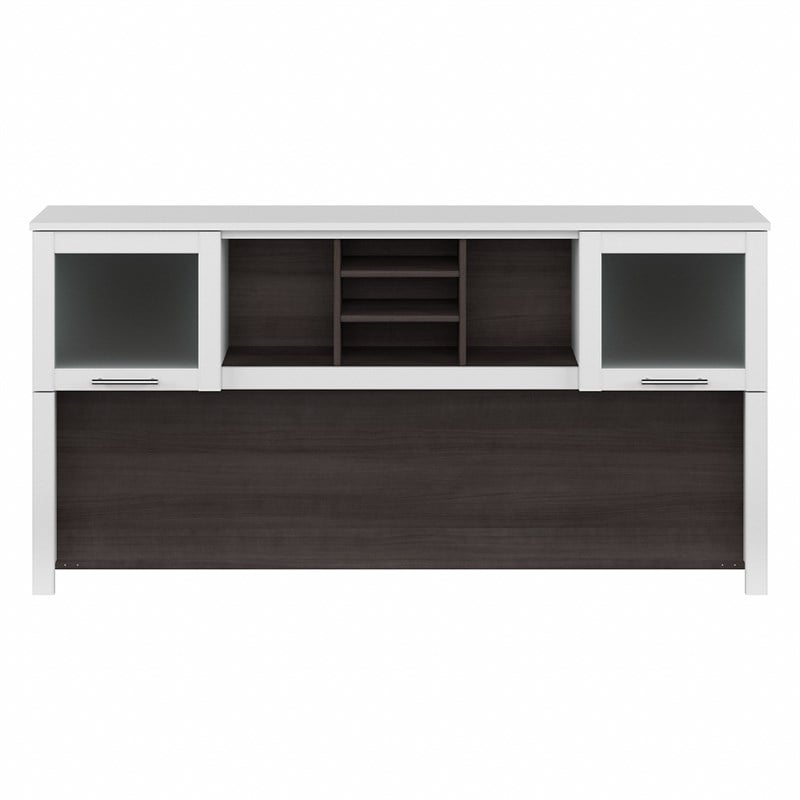 Pemberly Row 72W Desk Hutch in White and Storm Gray - Engineered Wood