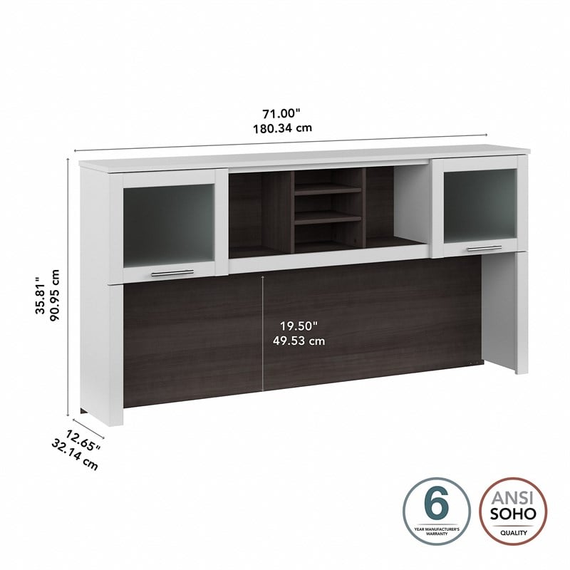 Pemberly Row 72W Desk Hutch in White and Storm Gray - Engineered Wood