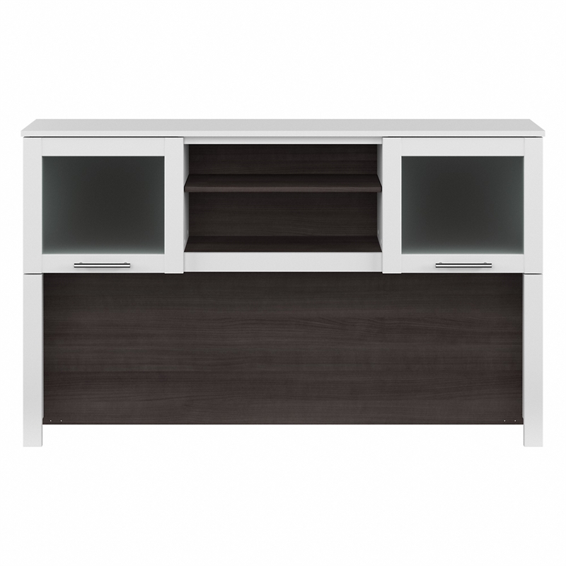 Pemberly Row 60W Desk Hutch in White and Storm Gray - Engineered Wood