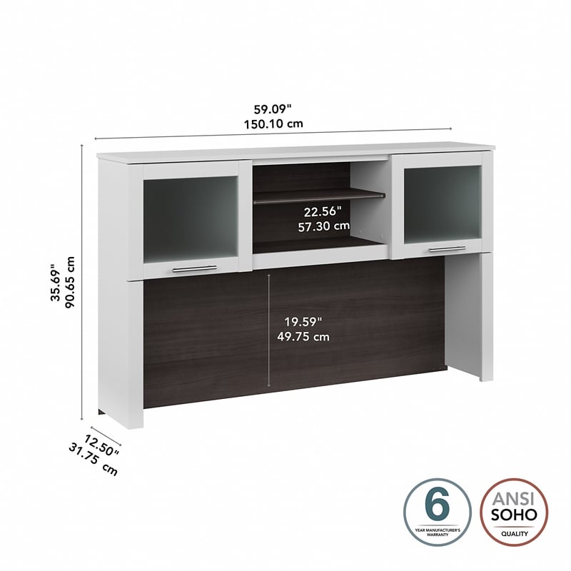 Pemberly Row 60W Desk Hutch in White and Storm Gray - Engineered Wood