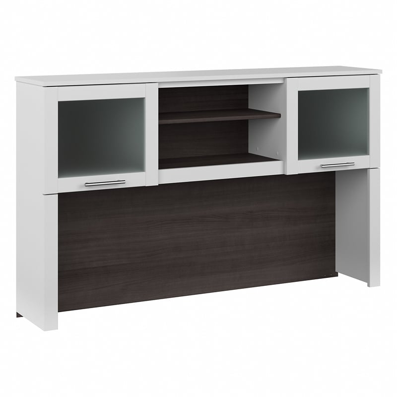 Pemberly Row 60W Desk Hutch in White and Storm Gray - Engineered Wood