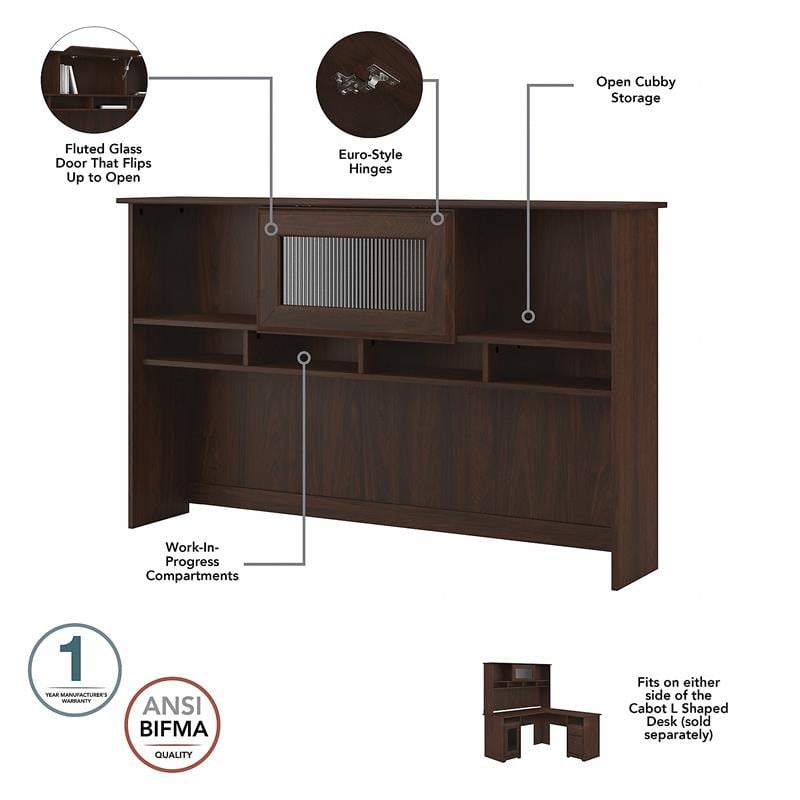 Pemberly Row Modern 60W Hutch in Modern Walnut - Engineered Wood