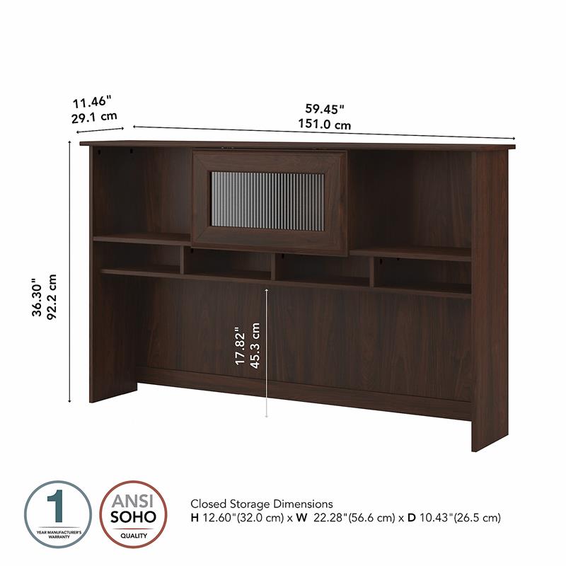 Pemberly Row Modern 60W Hutch in Modern Walnut - Engineered Wood