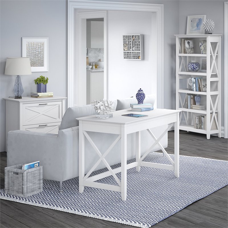 Pemberly Row 48W Writing Desk with Lateral File Cabinet and Bookcase
