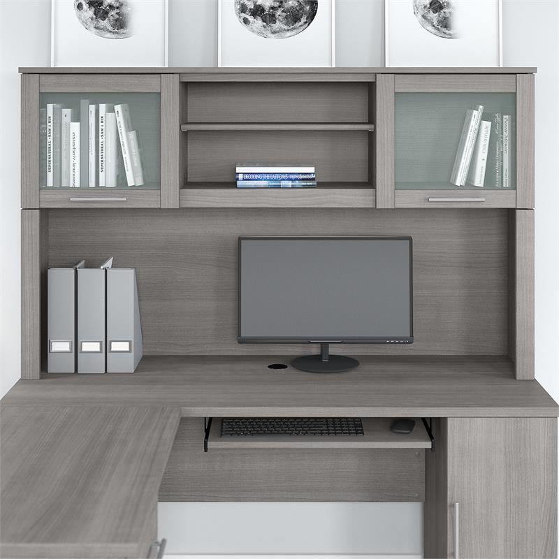 Pemberly Row 60W Desk Hutch in Platinum Gray - Engineered Wood