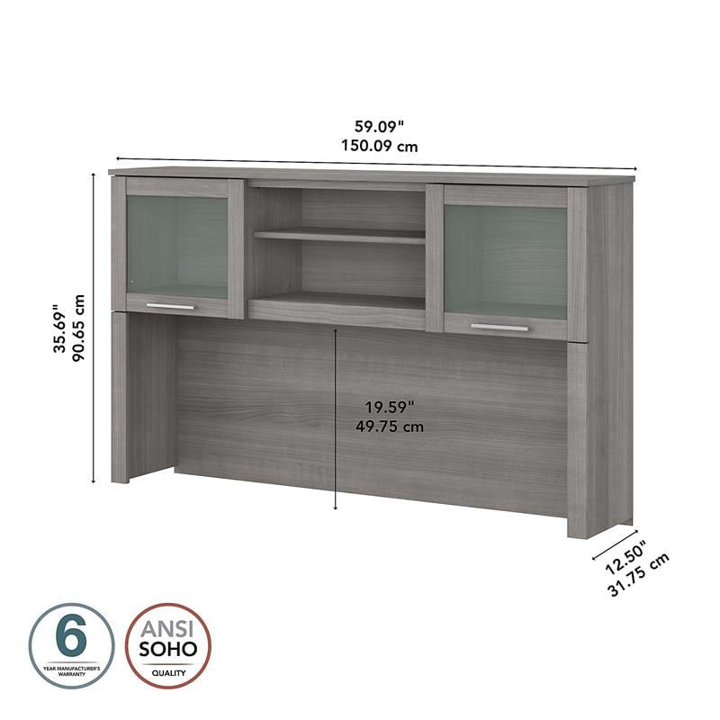 Pemberly Row 60W Desk Hutch in Platinum Gray - Engineered Wood