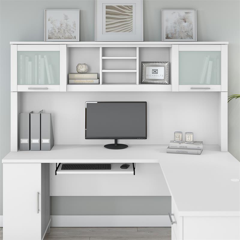 Pemberly Row Modern 72W Desk Hutch in White - Engineered Wood