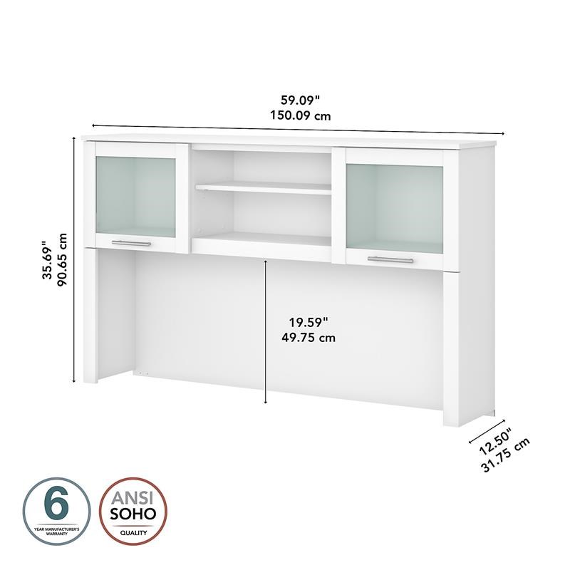 Pemberly Row Modern 60W Desk Hutch in White - Engineered Wood