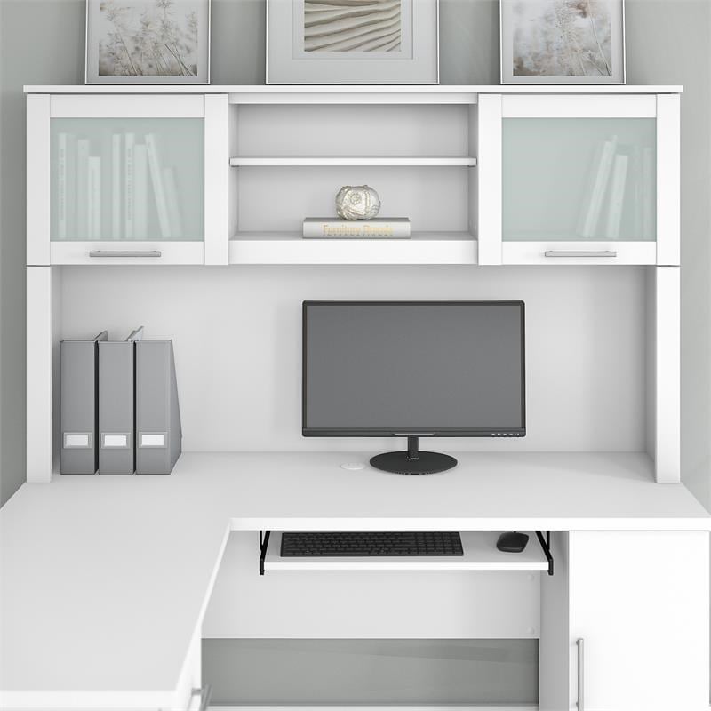 Pemberly Row Modern 60W Desk Hutch in White - Engineered Wood