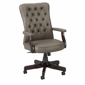 Pemberly Row High Back Tufted Office Chair with Arms in Gray - Bonded Leather