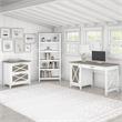 Pemberly Row Engineered Wood Desk with File Cabinet and Bookcase - White/Gray