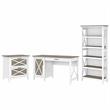 Pemberly Row Engineered Wood Desk with File Cabinet and Bookcase - White/Gray