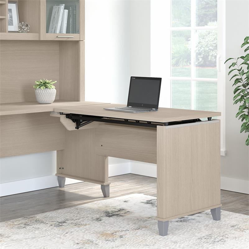 Pemberly Row 42W 3 Position Sit to Stand Return in Sand Oak - Engineered Wood