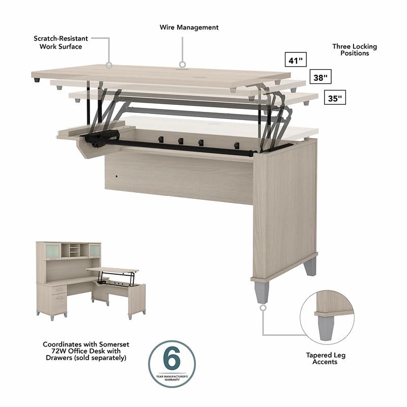 Pemberly Row 42W 3 Position Sit to Stand Return in Sand Oak - Engineered Wood
