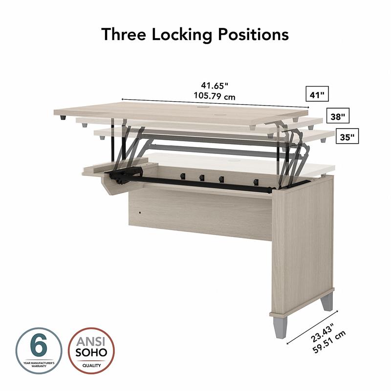 Pemberly Row 42W 3 Position Sit to Stand Return in Sand Oak - Engineered Wood
