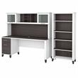 Pemberly Row 72W Desk with Hutch and Bookcase in White/Gray - Engineered Wood